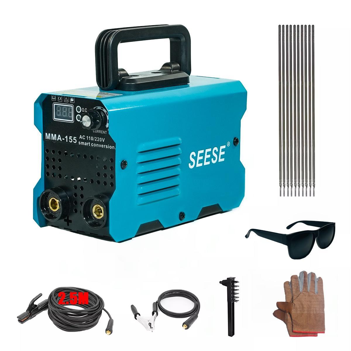 SEESE 155Amp MINI Portable Welding Machine, Stick Welder, AC 110/220V smart conversion, LED Display Digital Welder, Portable MMA Arc Welder