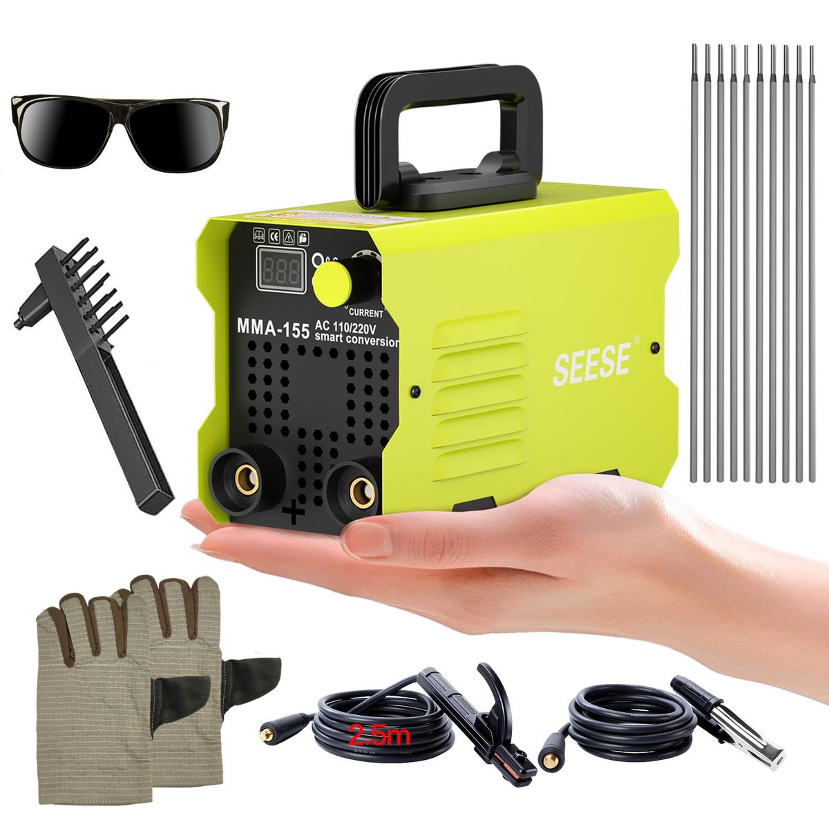 SEESE 155Amp MINI Portable Welding Machine, Stick Welder, AC 110/220V smart conversion, LED Display Digital Welder, Portable MMA Arc Welder