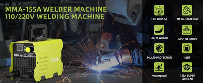 SEESE 155Amp MINI Portable Welding Machine, Stick Welder, AC 110/220V smart conversion, LED Display Digital Welder, Portable MMA Arc Welder
