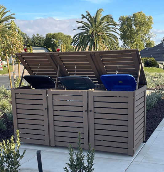 Outdoor Trash Can Enclosure – Weatherproof Garbage Bin Storage Shed, Fits 96 Gallon Bins